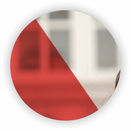B+D iconic red background and branding elements