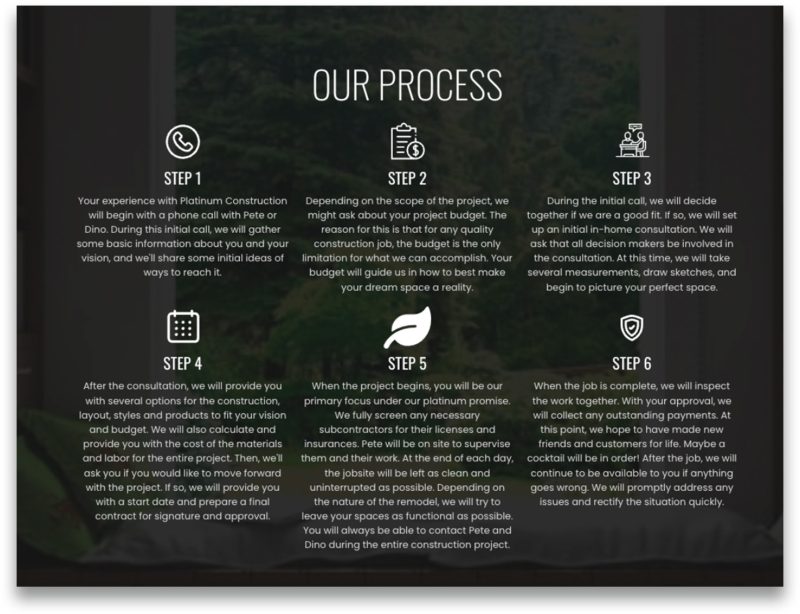Platinum Construction LLC redesign DAC page Our process before Platinum Construction LLC redesign DAC page Our process before