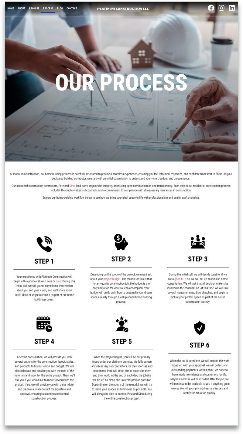Platinum Construction LLC redesign DAC page our process after Platinum Construction LLC redesign DAC page our process after